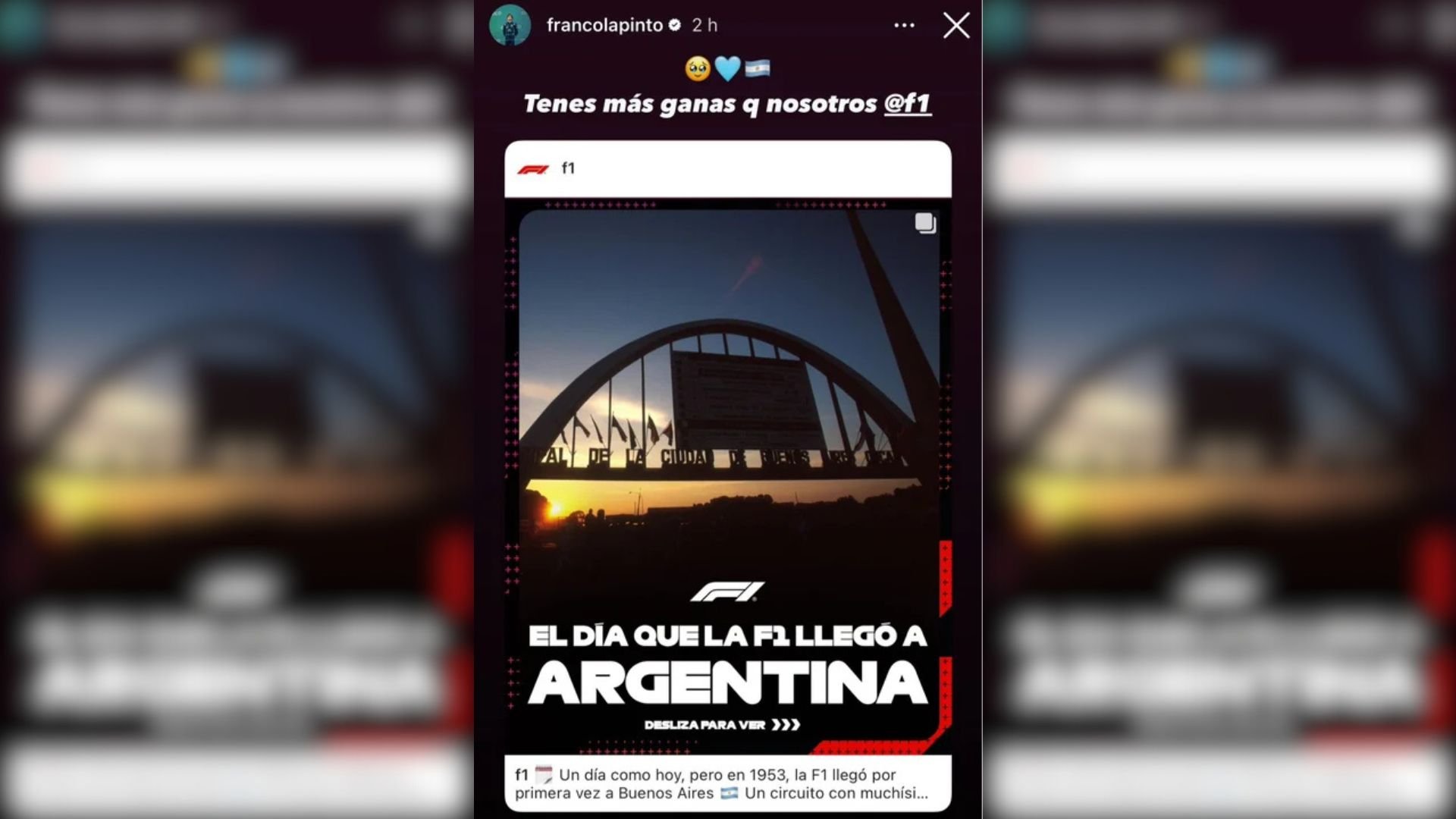 Captura de las historias de Instagram de Franco Colapinto.