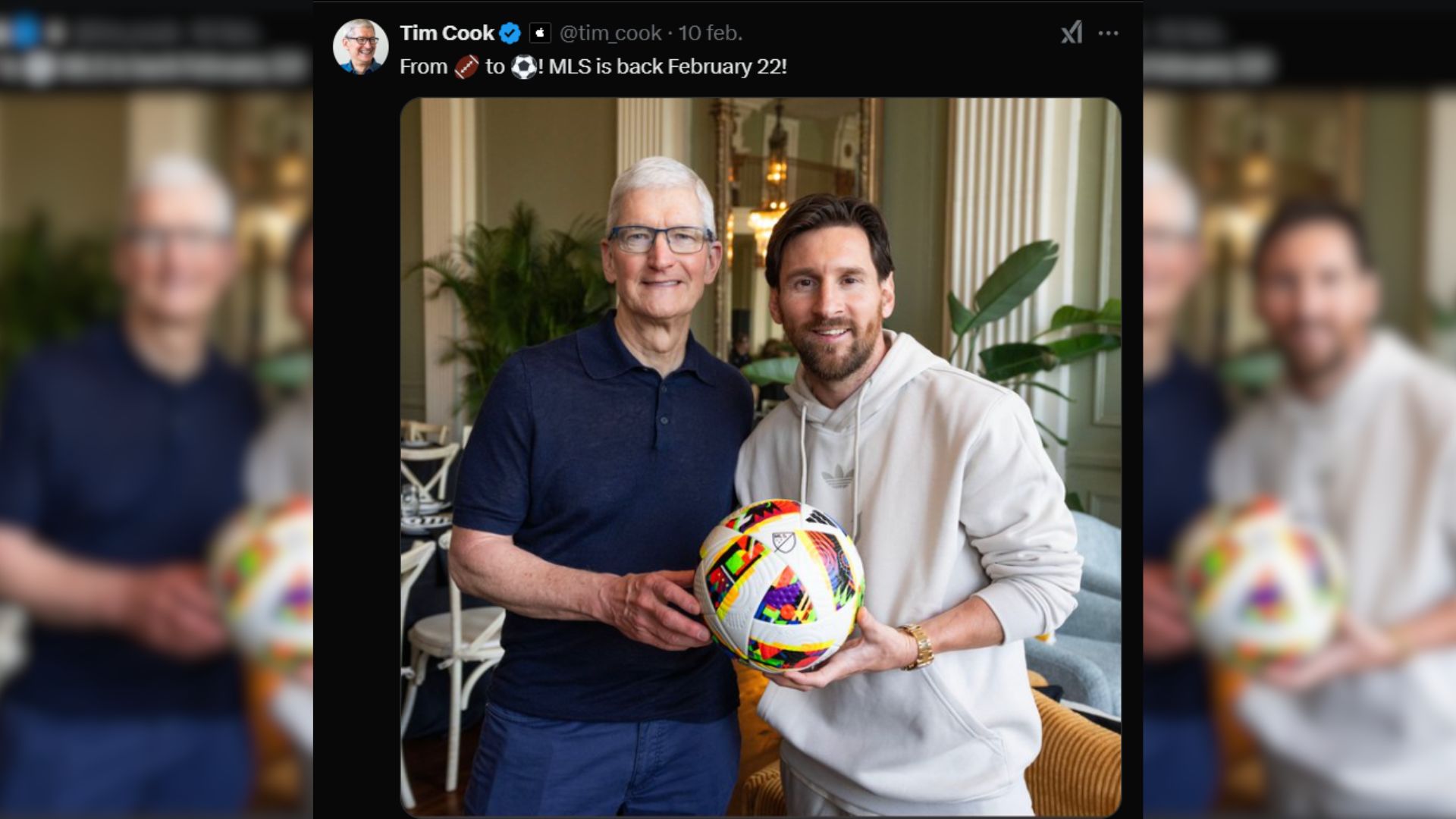 La foto que compartió Tim Cook con Lionel Messi en su cuenta de X / Foto: captura.