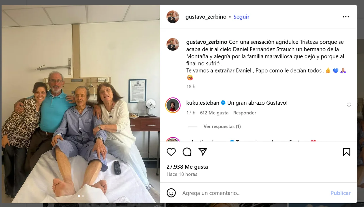 El posteo de Gustavo Zerbino confirmando la muerte de Daniel Fernández Strauch.