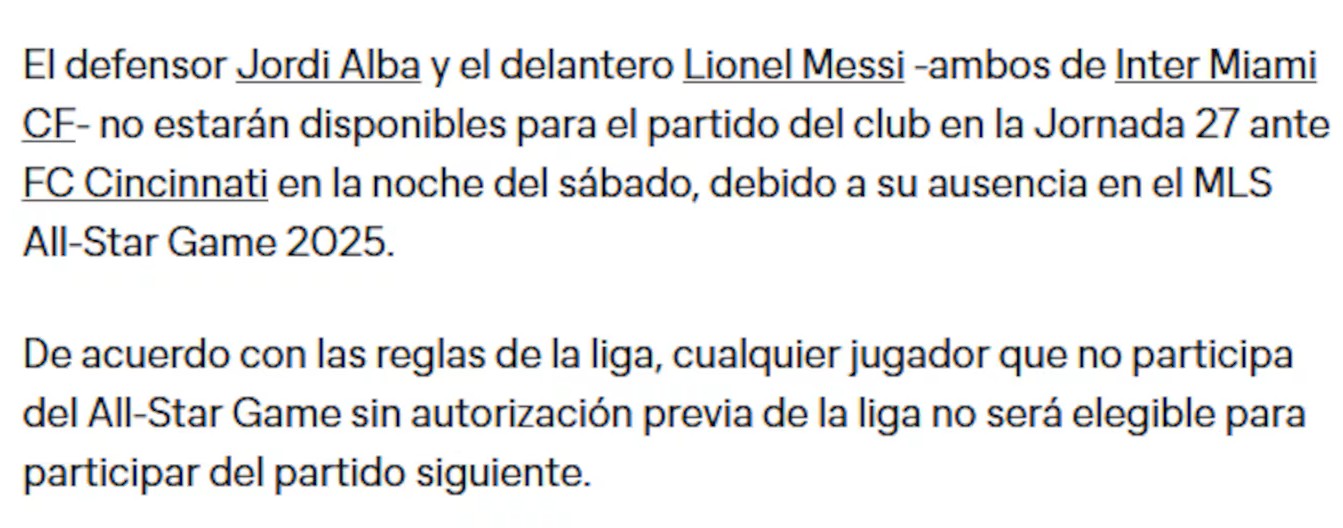 El comunicado de la MLS.