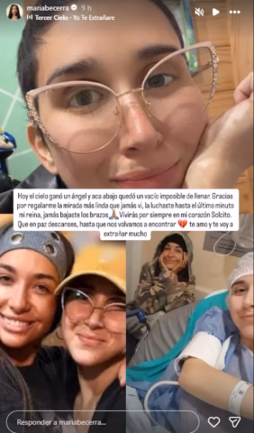 "Hoy el cielo ganó un ángel y acá abajo quedó un vacío imposible de llenar", escribió la cantante.